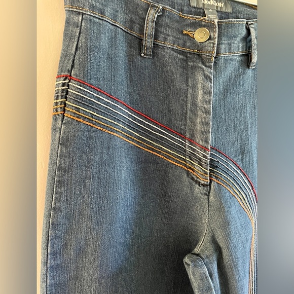 Mod Cloth High Waist Wide Leg Jeans sz 4 Stretch denim rainbow embroidery - Picture 6 of 8